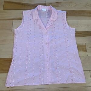 Y2K Baby Pink Eyelet Sleeveless Blouse Cottagecore Coquette VAYOLA